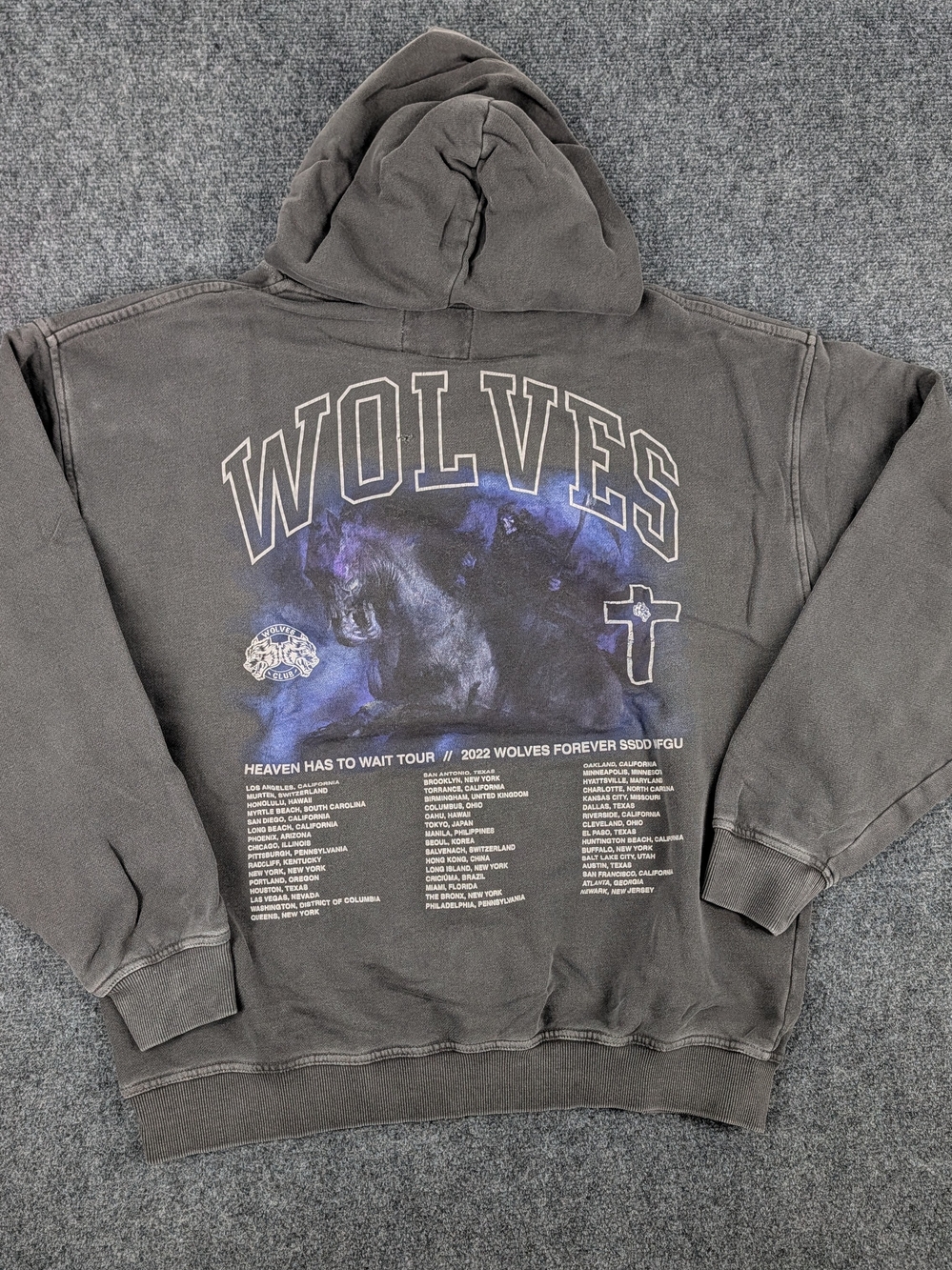 Darc Sport Wolves Heaven Has To Wait Tour Hoodie Mens Large Vintage Wash Black
